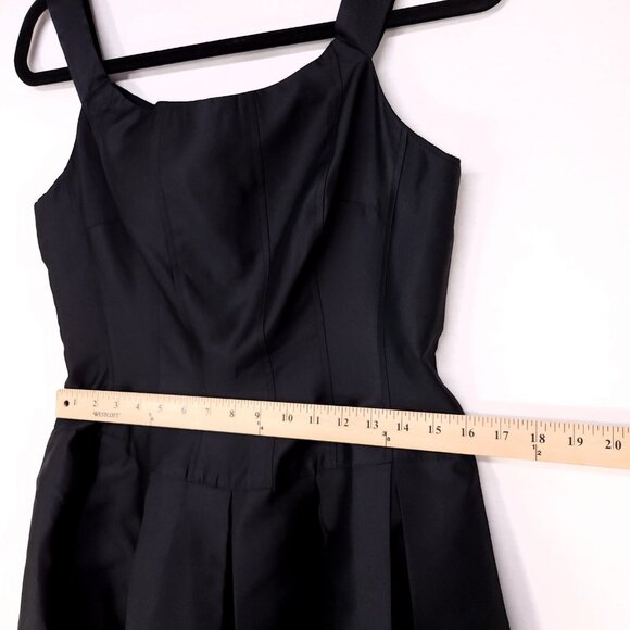 Rickie Freeman Teri Jon Silk Fit Flare Dress Size 10 Black Pleated Sleeveles - Picture 9 of 11